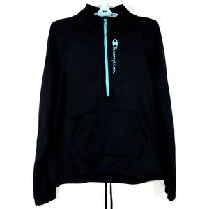Champion Sweatshirt Womens S Black Sweater Pullover 1/4 Zip Collared Waist Draw